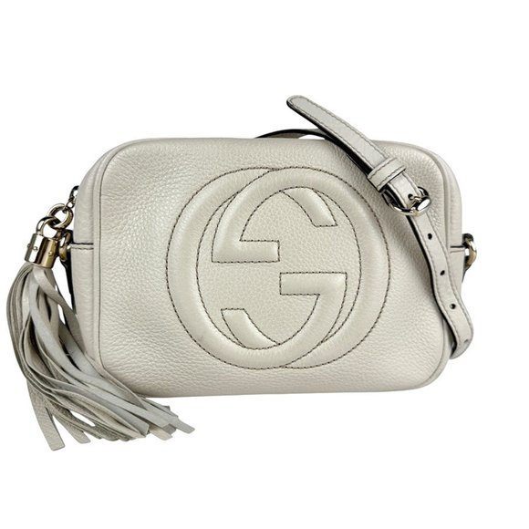 GUCCI Handbags - Gucci Soho Leather Shoulder Bag in Ivory and Gold, Women's, 308364 z6064